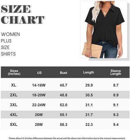 RITERA Plus Size Tops for Womens Polo Shirt Zipper Tshirt Office Business V Neck Tunic Work Blouses Dressy Collared Clothes in Kuwait