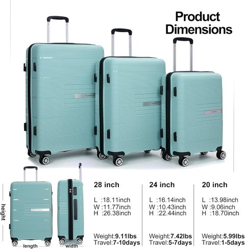 Tripcomp Luggage 3 Piece Sets Suitcase Set with Double Spinner Wheels, Lightweight Carry On Hardside Travel Luggage with TSA Lock, (20/24/28) (Light Green) in Saudi Arabia