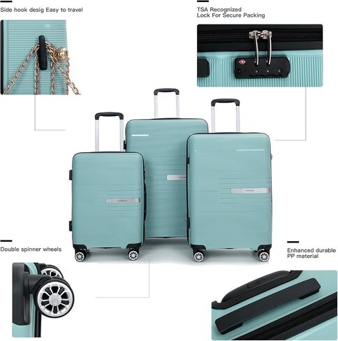 Tripcomp Luggage 3 Piece Sets Suitcase Set with Double Spinner Wheels, Lightweight Carry On Hardside Travel Luggage with TSA Lock, (20/24/28) (Light Green) in Saudi Arabia