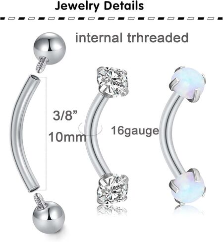 Longita Rook Piercing Jewelry Rook Jewelry Rook Earrings Surgical Steel Silver Gold Eyebrow Piercing Jewelry Internally Threaded Eyebrow Rings 16g Vertical Labret Lip Jewelry 8mm 10mm in Kuwait