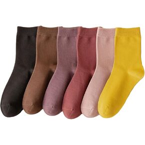 WDIRARA Women's 6 Pairs Solid Crew Socks Casual Socks Crew Knit Socks
