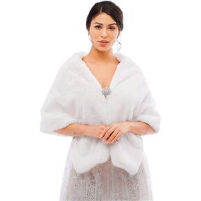 Bounzhi Women 's Wedding Faux Fur Shawl Wraps Bridal Wedding Scarf Stoles Faux Fur with brooch for Bride and Bridesmaids in Kuwait