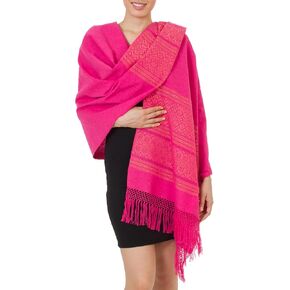 NOVICA Artisan Handmade Zapotec Cotton Rebozo Shawl Unique Hot Pink Patterned Handwoven Mexico 'Hot Pink Zapotec Treasures' in Kuwait