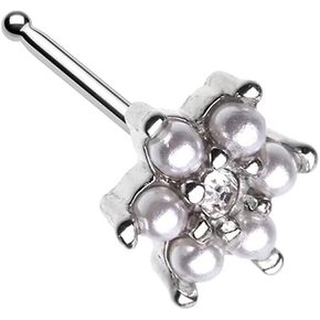 Pierced Owl - 20GA Vintage Alluring Pearl Flower 316L Surgical Stainless Steel Nose Bone Stud Ring