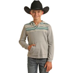 هوديي روك آند رول للأولاد من قماش الدنيم باللون الرمادي بطبعة حدودية in Kuwait