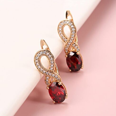 Boho Infinity Oval Red CZ Huggie Hoop Earrings for Women Girls Rose Gold Plated Hypoallergenic Cubic Zirconia Figure 8 Dangle Drop Lever Back Small Hoops Retro Wedding Birthday Christmas Party in Saudi Arabia