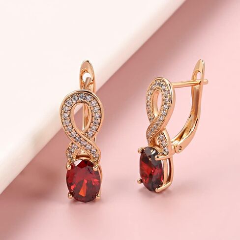 Boho Infinity Oval Red CZ Huggie Hoop Earrings for Women Girls Rose Gold Plated Hypoallergenic Cubic Zirconia Figure 8 Dangle Drop Lever Back Small Hoops Retro Wedding Birthday Christmas Party in Saudi Arabia
