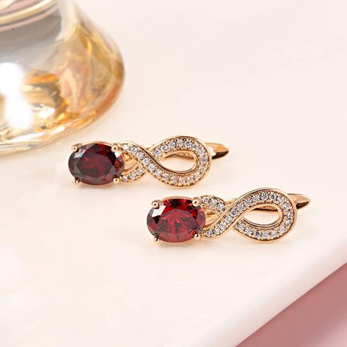 Boho Infinity Oval Red CZ Huggie Hoop Earrings for Women Girls Rose Gold Plated Hypoallergenic Cubic Zirconia Figure 8 Dangle Drop Lever Back Small Hoops Retro Wedding Birthday Christmas Party in Saudi Arabia