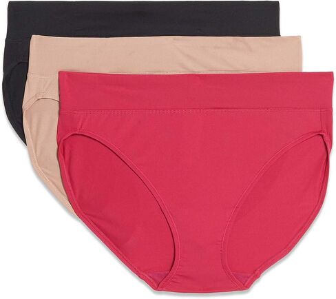 Warner's womens Blissful Benefits By Warner's No Muffin Tailored Hi-cut Panties Multipack Underwear, Black/Toasted Almond/Vivacious, Small US in Saudi Arabia