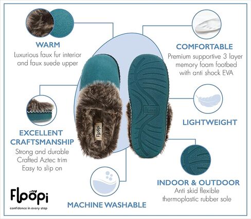 شبشب منزل فلوبي للنساء، شبشب نسائي مبطن بفرو الأزتيك، إسفنج مريح ذو ذاكرة مريحة مع نعل داخلي وخارجي مضاد للانزلاق in Kuwait