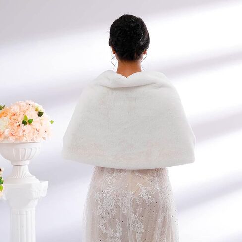 Bounzhi Women 's Wedding Faux Fur Shawl Wraps Bridal Wedding Scarf Stoles Faux Fur with brooch for Bride and Bridesmaids in Kuwait