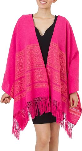 NOVICA Artisan Handmade Zapotec Cotton Rebozo Shawl Unique Hot Pink Patterned Handwoven Mexico 'Hot Pink Zapotec Treasures' in Kuwait