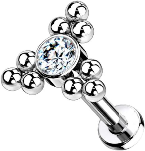 Pierced Owl - 16G G23 Implant Grade Titanium Internally Threaded CZ Crystal Triple Ball Cluster Flat Back Labret Monroe Lip Cartilage Helix Conch Ear Lobe Stud in Saudi Arabia