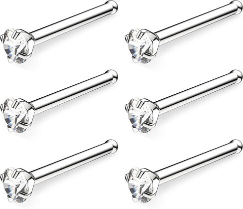 BELATTI 6 قطع من حلقات الأنف الجراحية الفولاذية للنساء والرجال - مجموعة زركونيا مكعبة 2 مم تشيكوسلوفاكيا - شريط دفع لا يسبب الحساسية - حلقة أنف مستقيمة - دبوس عظمة مجوهرات ثقب الأنف (اختر المقياس - اللون - الجوهرة) in Kuwait