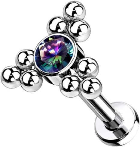 Pierced Owl - 16G G23 Implant Grade Titanium Internally Threaded CZ Crystal Triple Ball Cluster Flat Back Labret Monroe Lip Cartilage Helix Conch Ear Lobe Stud in Saudi Arabia