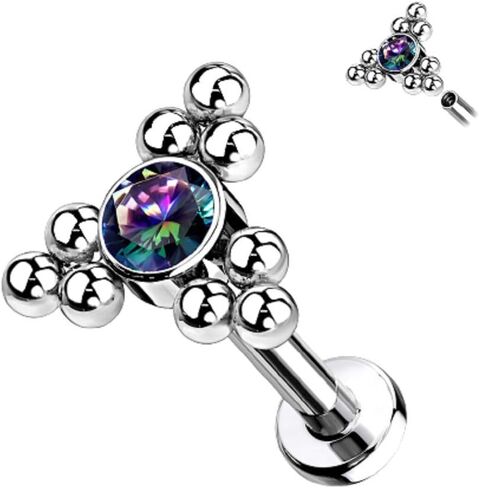 Pierced Owl - 16G G23 Implant Grade Titanium Internally Threaded CZ Crystal Triple Ball Cluster Flat Back Labret Monroe Lip Cartilage Helix Conch Ear Lobe Stud in Saudi Arabia