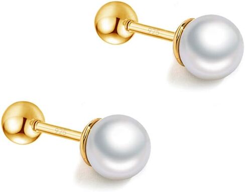 Simulated Pearl Small Cartilage Stud Earrings for Women Girls Mini 20G Barbell Piercing Sleeper Screwed Ball Upper Helix 925 Sterling Silver Gold Conch Dainty Cute Tragus Hypoallergenic Teens in Saudi Arabia