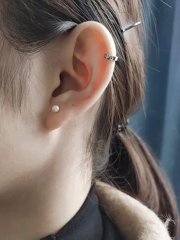 Simulated Pearl Small Cartilage Stud Earrings for Women Girls Mini 20G Barbell Piercing Sleeper Screwed Ball Upper Helix 925 Sterling Silver Gold Conch Dainty Cute Tragus Hypoallergenic Teens in Saudi Arabia