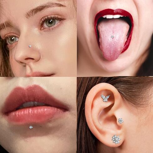 ZZHDCC 16G إلى الأمام اللولب الغضروف أقراط للنساء الجراحية الصلب Labret الشفاه الجسم مجوهرات مكعب زركونيا فراشة زهرة نجمة القلب روك Daith محارة الزنمة الثقب in Kuwait