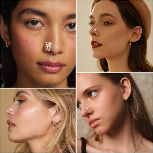 dochais 9pcs حلقات الأنف الأزرار l شكل حلقات الأنف للنساء الفولاذ المقاوم للصدأ قلب نجمة الجناح تشيكوسلوفاكيا أوبال زهرة تتدلى حلقات الأنف الأنف ثقب المجوهرات للنساء الرجال in Kuwait