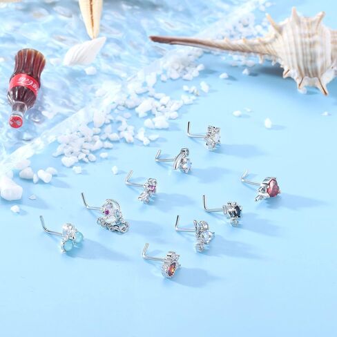 dochais 9pcs حلقات الأنف الأزرار l شكل حلقات الأنف للنساء الفولاذ المقاوم للصدأ قلب نجمة الجناح تشيكوسلوفاكيا أوبال زهرة تتدلى حلقات الأنف الأنف ثقب المجوهرات للنساء الرجال in Kuwait