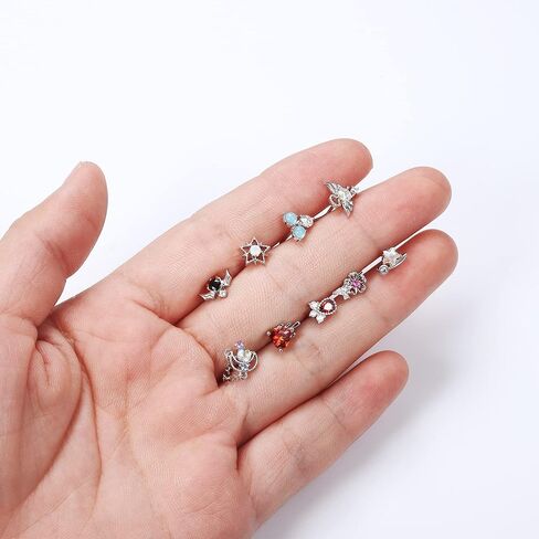 dochais 9pcs حلقات الأنف الأزرار l شكل حلقات الأنف للنساء الفولاذ المقاوم للصدأ قلب نجمة الجناح تشيكوسلوفاكيا أوبال زهرة تتدلى حلقات الأنف الأنف ثقب المجوهرات للنساء الرجال in Kuwait