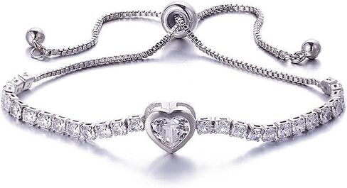 سوار تنس على شكل قلب من Reyife CZ للنساء، قابل للتعديل 18 قيراط مطلي بالذهب سلسلة بولو أساور بلينغ لوف مجوهرات كلاسيكية هدية جريلز in Kuwait