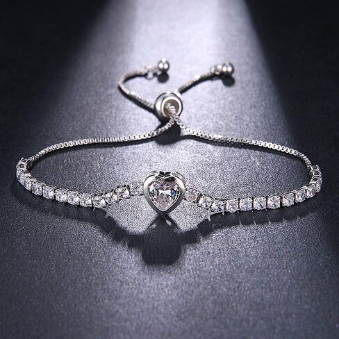 سوار تنس على شكل قلب من Reyife CZ للنساء، قابل للتعديل 18 قيراط مطلي بالذهب سلسلة بولو أساور بلينغ لوف مجوهرات كلاسيكية هدية جريلز in Kuwait