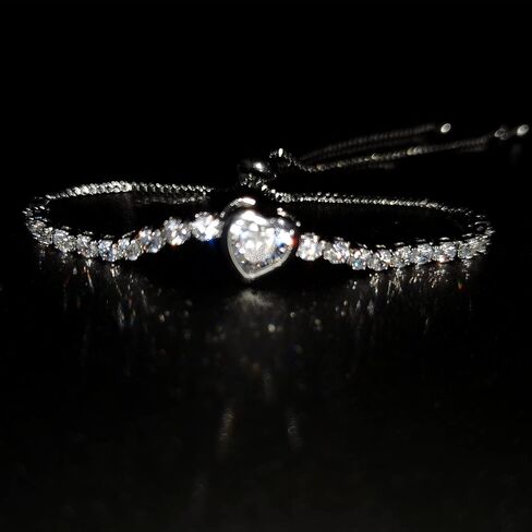 سوار تنس على شكل قلب من Reyife CZ للنساء، قابل للتعديل 18 قيراط مطلي بالذهب سلسلة بولو أساور بلينغ لوف مجوهرات كلاسيكية هدية جريلز in Kuwait