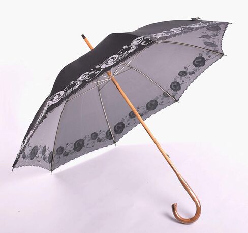 Kung Fu Smith Retro Sun UV Protection Parasol Umbrella for Women, Vintage Anti UV Wooden Hook Handle Rain Umbrella in Saudi Arabia