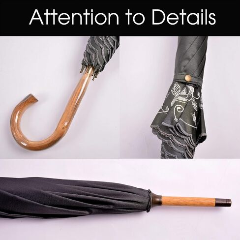Kung Fu Smith Retro Sun UV Protection Parasol Umbrella for Women, Vintage Anti UV Wooden Hook Handle Rain Umbrella in Saudi Arabia