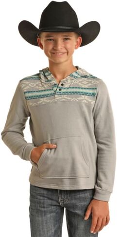 هوديي روك آند رول للأولاد من قماش الدنيم باللون الرمادي بطبعة حدودية in Kuwait