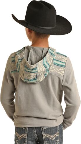 هوديي روك آند رول للأولاد من قماش الدنيم باللون الرمادي بطبعة حدودية in Kuwait