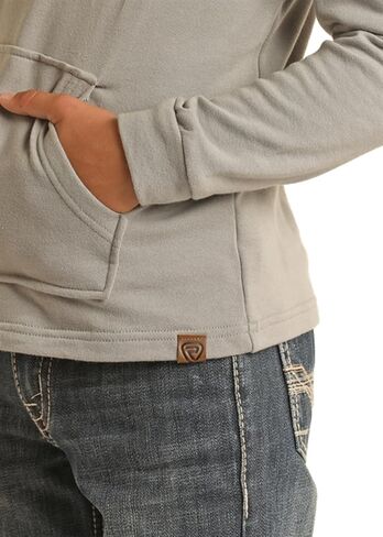 هوديي روك آند رول للأولاد من قماش الدنيم باللون الرمادي بطبعة حدودية in Kuwait