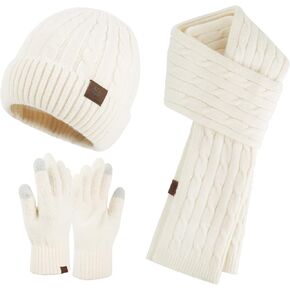 Qlauca Winter Gloves Beanie Scarf Set for Women Men knitted Beanie & Touchscreen Gloves
