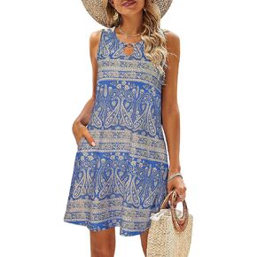 SimpleFun Summer Dresses for Women 2024 Beach Floral Tshirt Sundresses Casual Boho Dress with Pockets