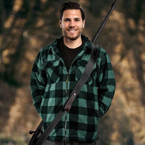 TrailCrest Men's Heavy Fleece Sherpa Lined Shirt Jacket, Warm Full Zip Outdoorsman Buffalo Plaid in Kuwait