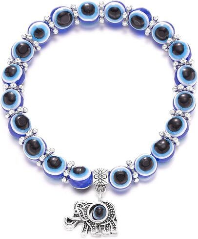 Caiyao Evil Eye Bead Bracelet Stretchy Hamsa Palm of Fatima Hand Butterfly Owl Elephant Tortoise Animal Amulet Bracelet for Women Men Girl Boy Teen Friend Protection Jewelry Good Luck Gift in Saudi Arabia