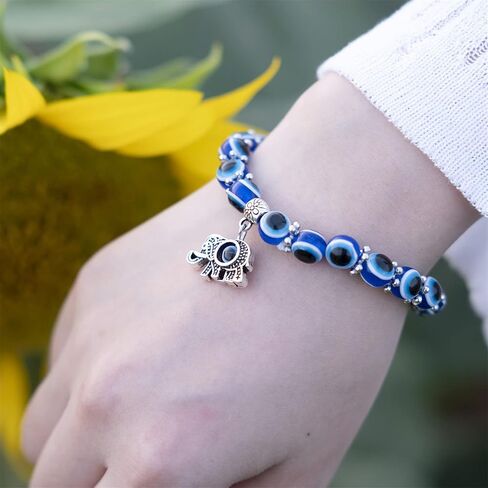 Caiyao Evil Eye Bead Bracelet Stretchy Hamsa Palm of Fatima Hand Butterfly Owl Elephant Tortoise Animal Amulet Bracelet for Women Men Girl Boy Teen Friend Protection Jewelry Good Luck Gift in Saudi Arabia