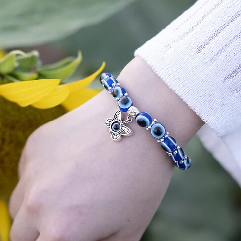 Caiyao Evil Eye Bead Bracelet Stretchy Hamsa Palm of Fatima Hand Butterfly Owl Elephant Tortoise Animal Amulet Bracelet for Women Men Girl Boy Teen Friend Protection Jewelry Good Luck Gift in Saudi Arabia