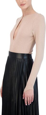 BCBGMAXAZRIA womens Long Sleeve Bodysuit Fitted Keyhole Bodycon Crew Neck One Piece in Saudi Arabia