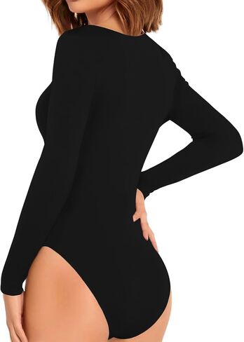Allchic Womens Bodysuit Tops Long Sleeve Scoop Neck T Shirt Basic Jumpsuits in Kuwait