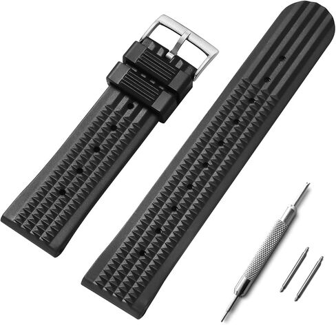 حزام ساعة مطاطي ناعم من ADDIESDIVE مقاس 22 مم، سوار مطاطي ناعم بديل سريع أسود لساعات الرجال in Kuwait