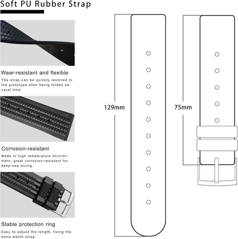 حزام ساعة مطاطي ناعم من ADDIESDIVE مقاس 22 مم، سوار مطاطي ناعم بديل سريع أسود لساعات الرجال in Kuwait