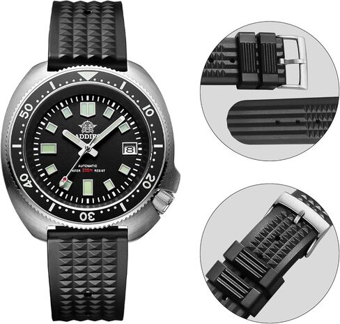 حزام ساعة مطاطي ناعم من ADDIESDIVE مقاس 22 مم، سوار مطاطي ناعم بديل سريع أسود لساعات الرجال in Kuwait