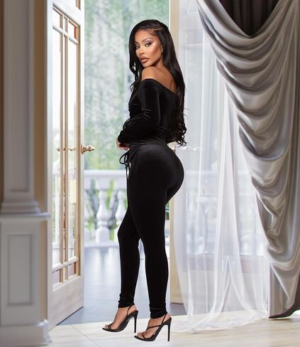 جمبسوت نسائي من VOIKERDR مكشوف الأكتاف من الريش قطعة واحدة للنساء بخصر عالٍ رومبير مخملي مثير in Kuwait