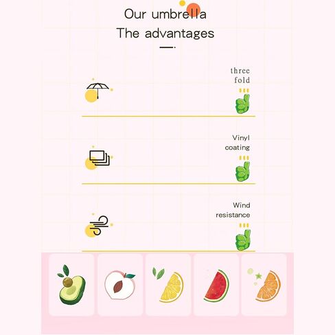 CatXQ Fruits Series Automatic Folding Umbrellas,[Rain & Sun,Windproof,Compact,Lightweight] Portable Travel Umbrellas for Woman Girl Kids in Kuwait