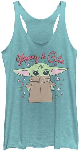 STAR WARS Girls Mandalorian The Child Christmas Merry & Cute Juniors Tri Blend Tank in Kuwait