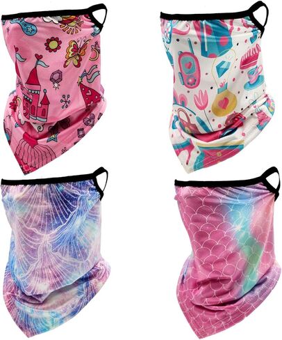 4 عبوات من قناع الوجه للرقبة للأطفال مع حلقات الأذن للأطفال، وشاح وجه للتزلج بالأشعة فوق البنفسجية للصيف للفتيات والأولاد in Kuwait