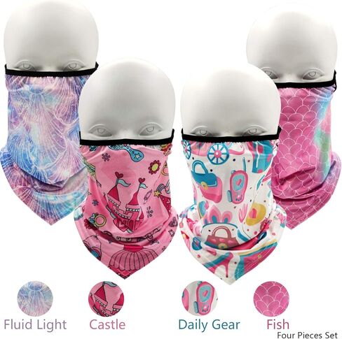 4 عبوات من قناع الوجه للرقبة للأطفال مع حلقات الأذن للأطفال، وشاح وجه للتزلج بالأشعة فوق البنفسجية للصيف للفتيات والأولاد in Kuwait